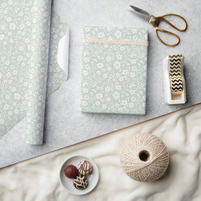 Vintage Bloom Neutral - Muted Sage Wrapping Paper (Crafts)