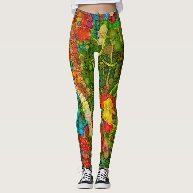 Vintage Bloom Tropical Wildflowers  Leggings (Front)