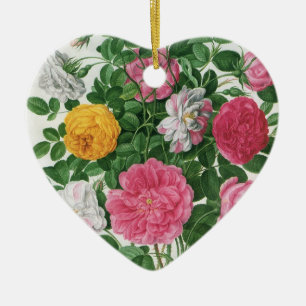 Vintage Blooming Flowers, Spring Garden Roses Ceramic Tree Decoration