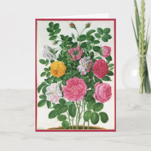 Vintage Blooming Flowers, Spring Garden Roses Holiday Card