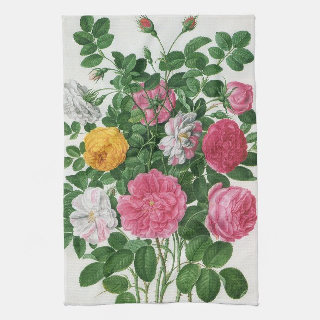 Vintage Blooming Flowers, Spring Garden Roses Tea Towel (Vertical)