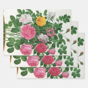 Vintage Blooming Flowers, Spring Garden Roses Wrapping Paper Sheet
