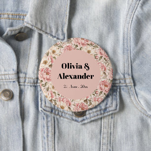 Vintage Blooming Peonies Pattern 10 Cm Round Badge