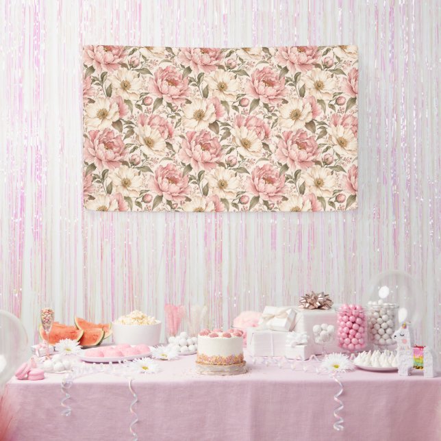 Vintage Blooming Peonies Pattern Banner (Party)