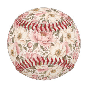 Vintage Blooming Peonies Pattern Baseball