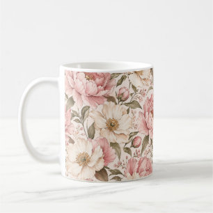 Vintage Blooming Peonies Pattern Coffee Mug
