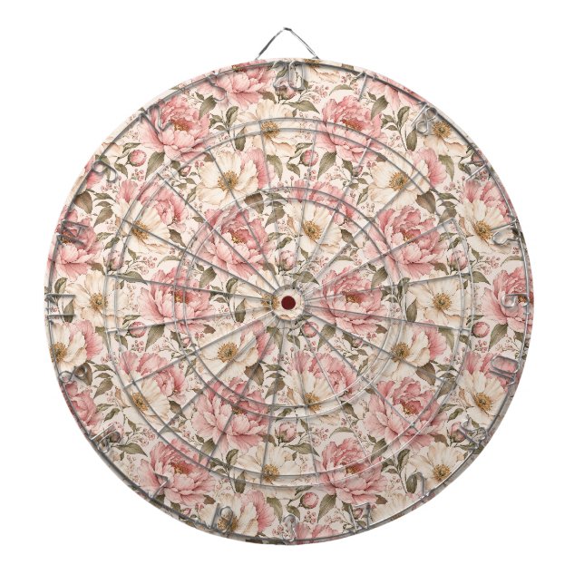 Vintage Blooming Peonies Pattern Dartboard (Front)