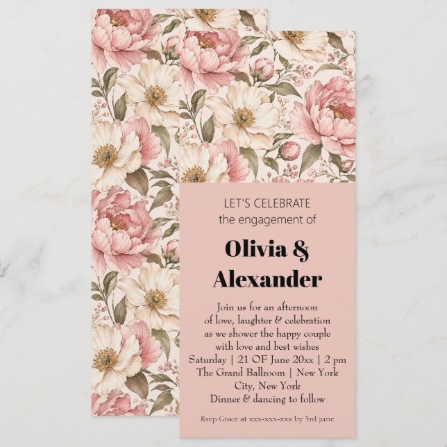 Vintage Blooming Peonies Pattern Invitation (Front/Back)