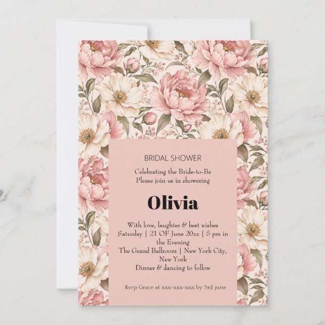 Vintage Blooming Peonies Pattern Invitation (Front)