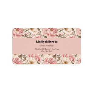 Vintage Blooming Peonies Pattern Label