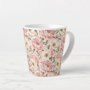 Vintage Blooming Peonies Pattern Latte Mug