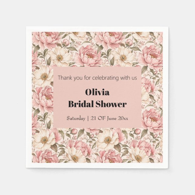 Vintage Blooming Peonies Pattern Napkin (Front)