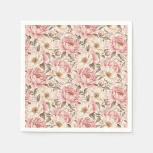 Vintage Blooming Peonies Pattern Napkin