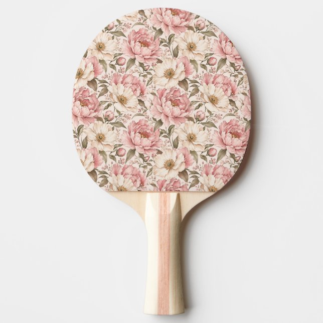 Vintage Blooming Peonies Pattern Ping Pong Paddle (Front)