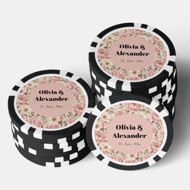 Vintage Blooming Peonies Pattern Poker Chips (Stack)