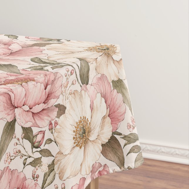 Vintage Blooming Peonies Pattern Tablecloth (In Situ)