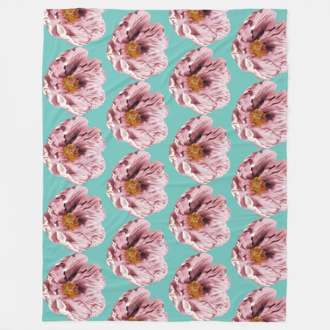 Vintage blooming peony  fleece blanket (Front)