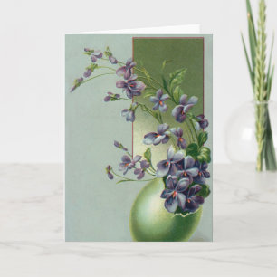 Vintage Blooming Purple Flowers in an Easter Egg Holiday Card