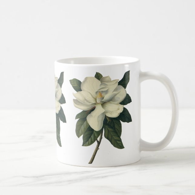 Vintage Blooming White Magnolia Blossom Flowers Coffee Mug (Right)