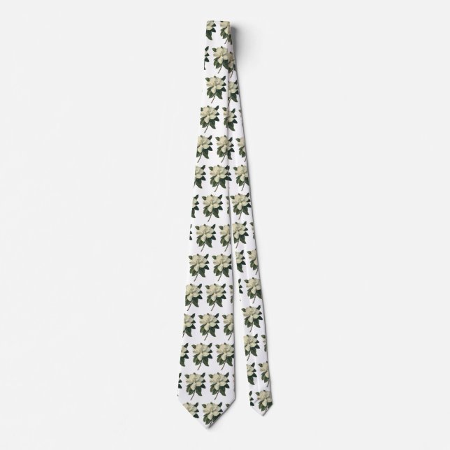 Vintage Blooming White Magnolia Blossom Flowers Tie (Front)