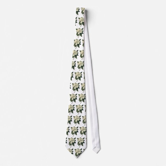 Vintage Blooming White Magnolia Blossom Flowers Tie (Front)