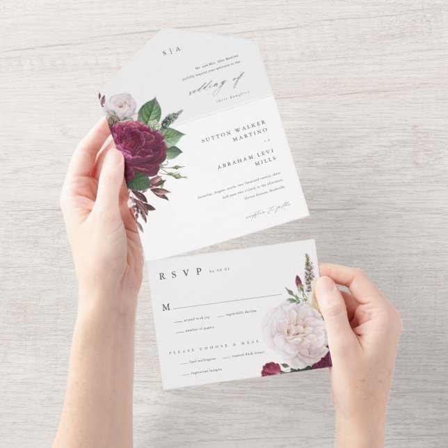 Vintage blooms All in One Wedding Invite (Tearaway)