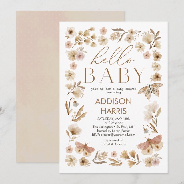 Vintage Blooms Baby Shower Invitation (Front/Back)