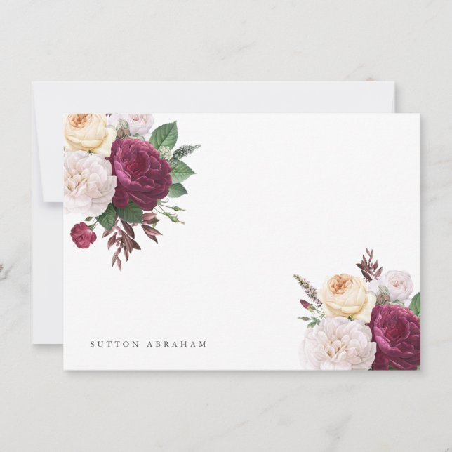 Vintage blooms floral flat note card (Front)