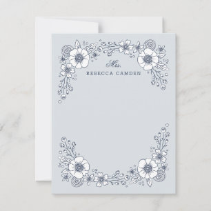 Vintage Blooms Floral Stationery Card - Blue
