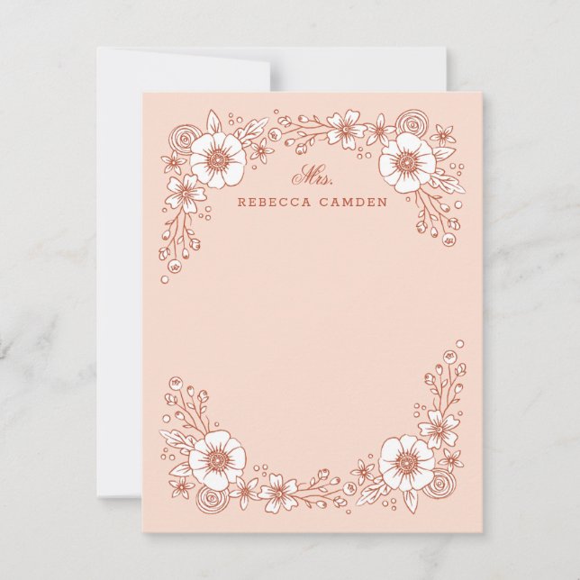 Vintage Blooms Floral Stationery Card - Orange (Front)