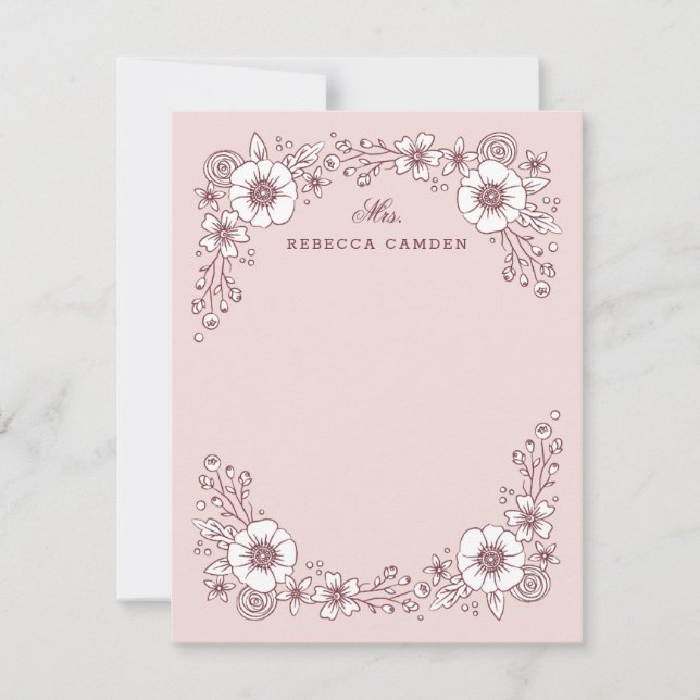 Vintage Blooms Floral Stationery Card - Pink (Front)