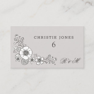 Vintage Blooms Floral Wedding Place Card - Grey