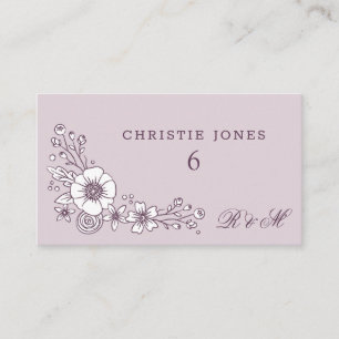 Vintage Blooms Floral Wedding Place Card - Purple