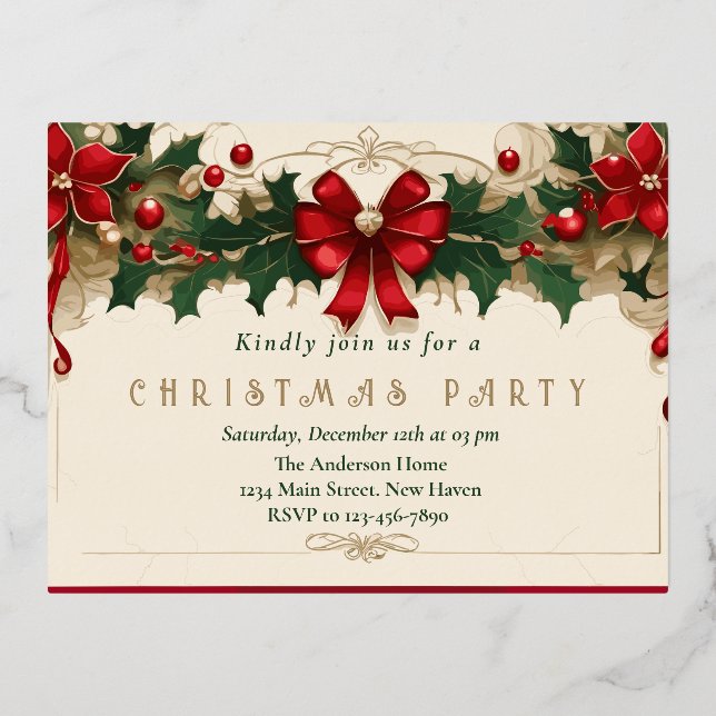 Vintage Blooms: Retro Christmas Invitation (Front)