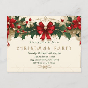 Vintage Blooms: Retro Christmas Invitation Postcard