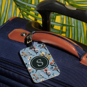Vintage Blooms: Soft Blue Boho Floral Watercolor Luggage Tag
