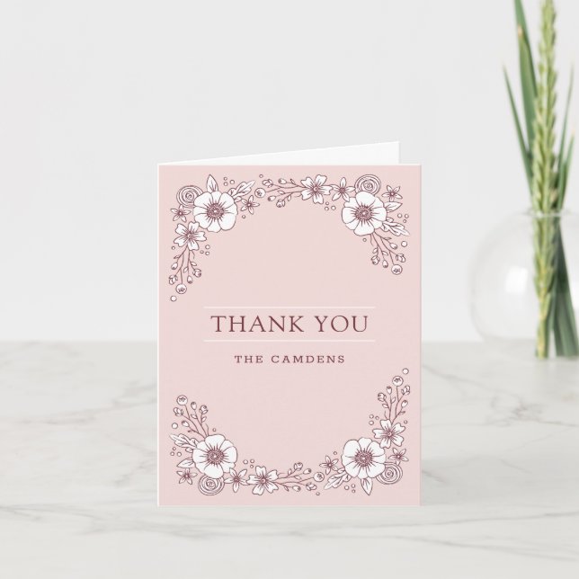 Vintage Blooms Wedding Thank You Card - Pink (Front)