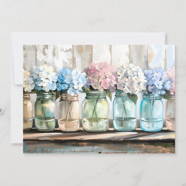 Vintage Blossom Hydrangea Mason Jars Holiday Card (Front)