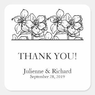 Vintage Blossoms   Black and White Wedding Favor Square Sticker