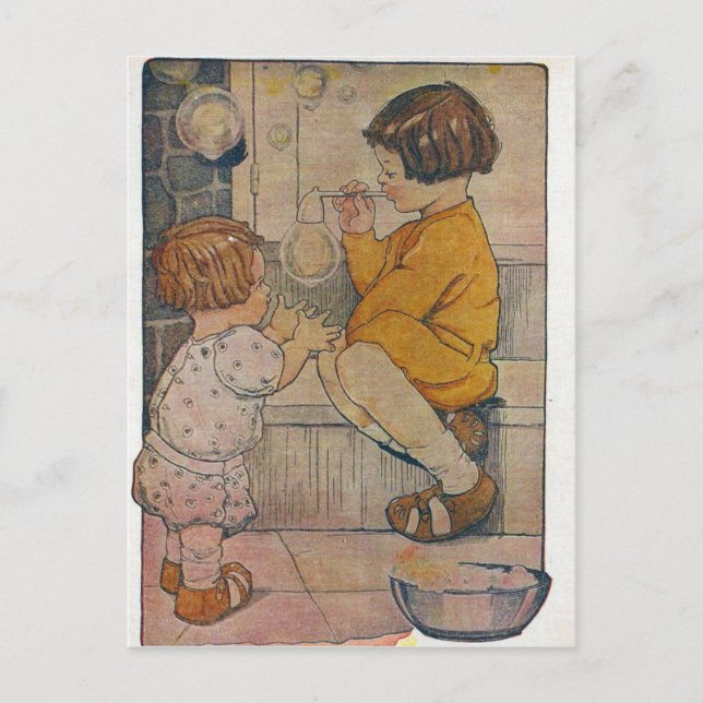 Vintage Blowing Bubbles Postcard (Front)