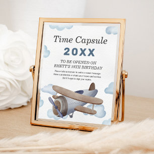 Vintage Blue Aeroplane 1st Birthday Time Capsule Poster