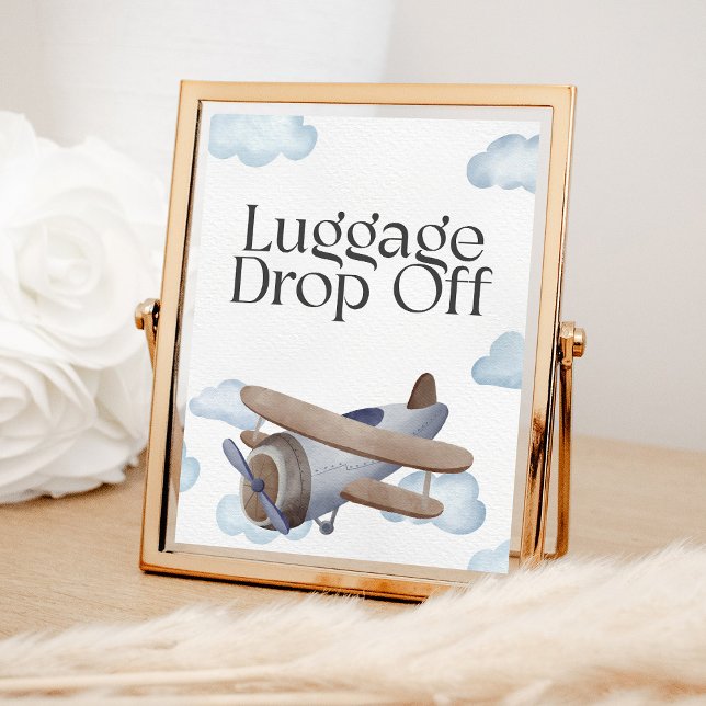Vintage Blue Aeroplane Luggage Drop Off Party Sign (Creator Uploaded)