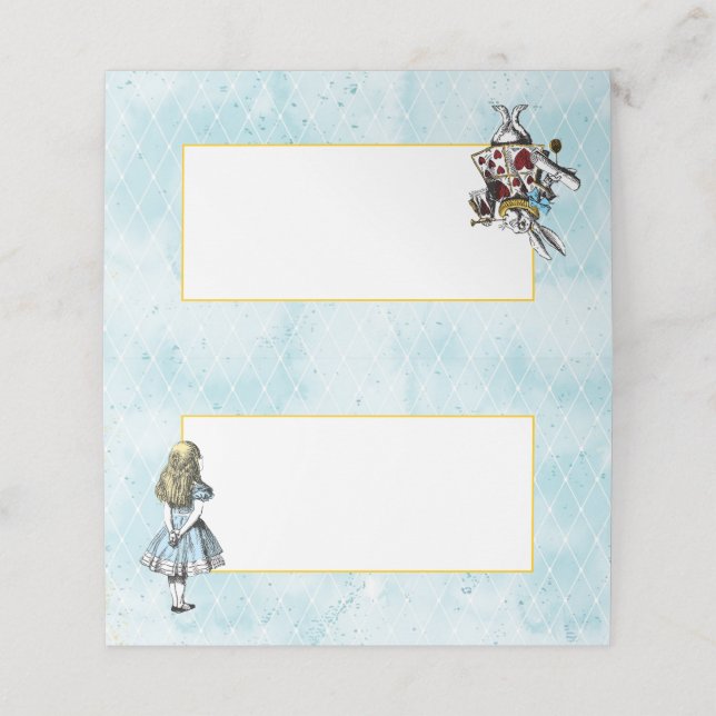 Vintage Blue Alice and Mr Rabbit Place Card (Outside Unfolded)