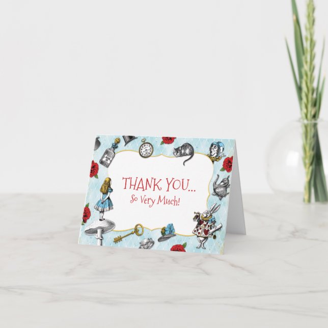 Vintage Blue Alice in Wonderland Thank You Card (Front)