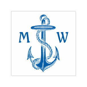 Vintage Blue Anchor Rope Nautical Sea Monogrammed Self-inking Stamp