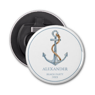 Vintage Blue Anchor With Rope Personalised Bottle Opener