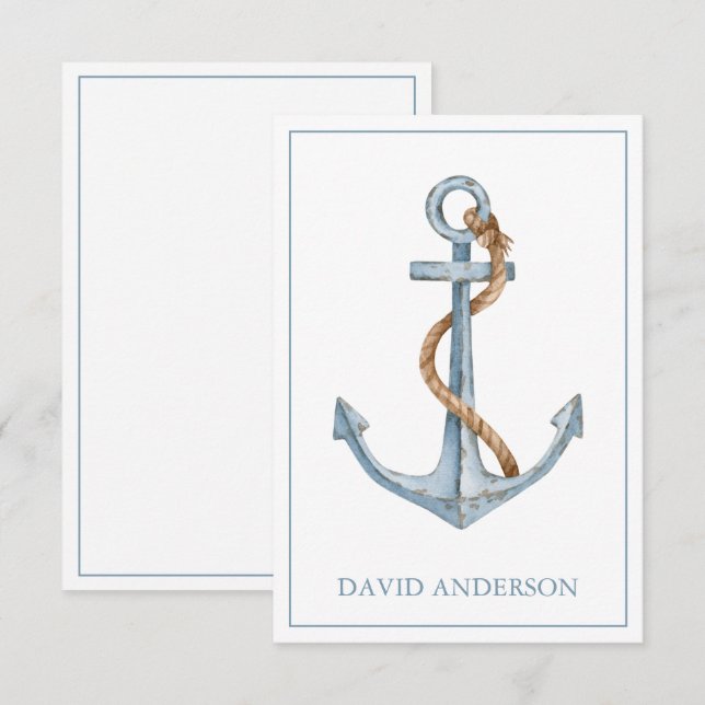 Vintage Blue Anchor With Rope Personalised Card (Front/Back)