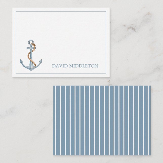 Vintage Blue Anchor With Rope Personalised Card (Front/Back)
