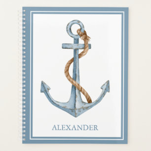Vintage Blue Anchor With Rope Personalised Planner
