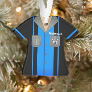 Vintage Blue and Black Bowling Shirt Ornament